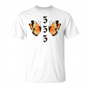 T-shirt unisexe à manches courtes et col rond avec motif papillon et numéro d'ange 555 pour un sens spirituel, impression numérique - Product Image 2