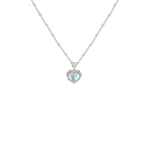 <b>Heart</b> Shape Pendant Necklace Silver Plated Alloy Women's Romantic Gift Jewelry Light Blue Bezel Setting Solitaire <b>Charm</b> - Product Image 1