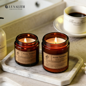 <span class=keywords><strong>Velas</strong></span> Aromáticas de Lujo de <span class=keywords><strong>Cera</strong></span> de Soya en Frasco de Vidrio Ámbar con Tapa |   Vela Aromática Personalizada <span class=keywords><strong>para</strong></span> el Hogar, Caja de Regalo con Etiqueta Privada - Product Image 3