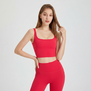 Wholesale Women Double Strap U Neck Yoga <b>Crop</b> <b>Top</b> Padded Sleeveless Tank <b>Top</b> Seamless Soft Stretch for Daily Running Training - Product Image 2