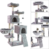 Arbre à chat en bois avec griffoir, hamac, tour et maison, en peluche grise, livraison gratuite depuis l'usine chinoise