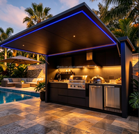 Îlot de cuisine extérieur modulaire en acier inoxydable sur mesure avec barbecue, évier, réfrigérateur et hotte aspirante pour patio et cuisine extérieure