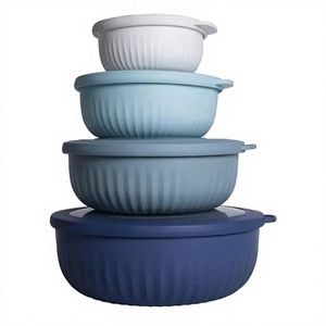 Set di 4 Ciotole in Plastica con Coperchi, Contenitori Impilabili <span class=keywords><strong>per</strong></span> Alimenti Senza BPA, <span class=keywords><strong>Organizzatore</strong></span> <span class=keywords><strong>per</strong></span> <span class=keywords><strong>Frigorifero</strong></span>, <span class=keywords><strong>per</strong></span> Preparazione Pasti in Cucina - Product Image 1