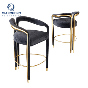 Silla de Bar Moderna de Lujo en Acero Inoxidable Dorado, Taburete Tapizado en Terciopelo <span class=keywords><strong>para</strong></span> <span class=keywords><strong>Isla</strong></span> de Cocina, Hotel, Club, Muebles al por Mayor - Product Image 5