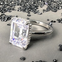 Bague de fiançailles classique en argent sterling S925 plaqué rhodium avec moissanite taille émeraude, pour femme et homme, bijoux fins authentiques