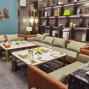 Conjunto de Sofá y Mesa de Centro de Cuero Genuino Personalizado para Bar, Cafetería, Sala de Karaoke, Cine, Cabina, Sala Privada de KTV de Lujo - Product Image 4