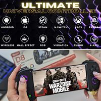 Controlador de Juegos Móvil D8 Extensible con Turbo/Giroscopio de 6 Ejes/Vibración, Gamepad Compatible con Bluetooth 5.2 para IOS, PS3, PS4, Switch, PC