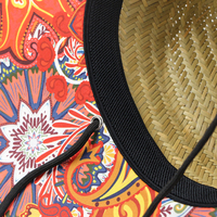 Topi Jerami Daun Palem dengan Tali Dagu yang Dapat Disesuaikan, Topi Jerami Pantai Bertepi Lebar dengan Logo Kustom, Topi Jerami Penjaga Pantai Kustom