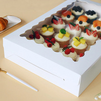 Boîte à cupcakes en papier blanc à 24 cavités avec insert transparent pour l'emballage de pâtisseries, de muffins et de desserts