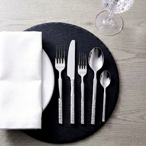 Luxury <b>Grid</b> Textured Mirrored Stainless Steel Flatware Set Tarnish Resistant Ideal For Restaurant Elegant Dinnerware And Party - Product Image 1