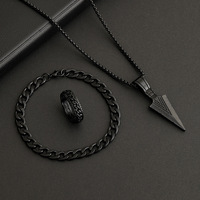 Ensemble de bijoux 3 pièces style punk en alliage plaqué or avec flèche : bracelet, bague et collier pour mariage, fiançailles, anniversaire