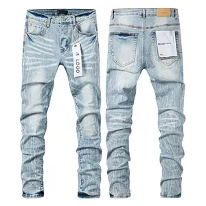 2024 New European And American Business For Purple Brand Stacked Jeans Men Elastic Spray Paint Denim Jeans