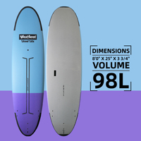 Vente en gros d'usine OEM de planches de surf |   Planche de surf pour débutants en fibre de verre souple, bambou, EPS, époxy, sous vide, 8'0" 98L