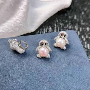 Accesorios DIY 31315, Colgante de Plata S925 con Collar de Pingüino Vacío, Cuentas Redondas de 9-10 mm y Pendientes de Perlas, Accesorio 31315 - Product Image 2