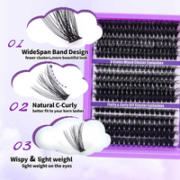 Extensions de cils individuels en bouquets 3-en-1 DIY effet wispy et fluffy, courbure C, mixtes 8-16mm, 60D 80D 100D, vente en gros