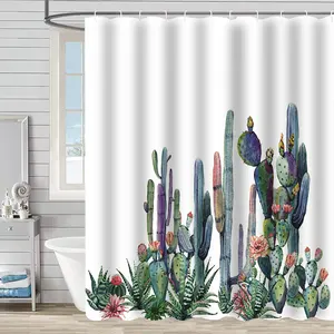 Custom American Modern Cactus 4Pcs Waterproof Bathroom Curtain Durable Polyester Shower Curtains for Home Bath Decor