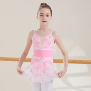 Free Samples Good Quality Linings Embroidery Flower Patterns Orange Beautiful Ballet Dance Dress For Kids Girls