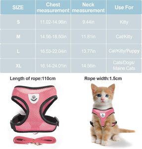 Harnais pour chiens et chiots, collier, gilet réglable pour chat et chien, laisse de promenade, harnais en maille de polyester doux et respirant pour animaux de compagnie de petite et moyenne taille - Product Image 2