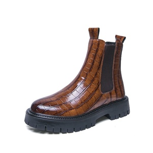 Bottes Chelsea montantes cylindriques à plateforme pour hommes, nouvelle collection automne-hiver 2025, grande taille, motif écossais en PU, semelle extérieure en caoutchouc - Product Image 2