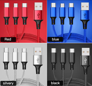 Custom3 in 1充電器ケーブルナイロン編組複数USBケーブルユニバーサル充電コードタイプCマイクロUSB 8ピン付き携帯電話 - Product Image 2