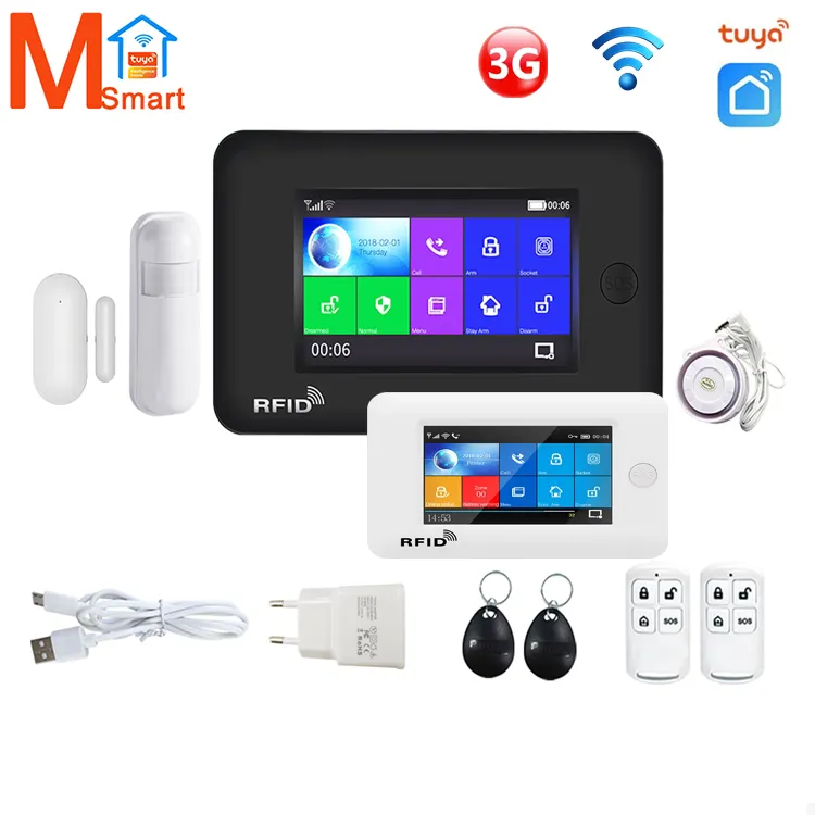 3G GSM WiFi Home Security Alarm System Tuya Smartlife App Control Support Alexa Google with 4.3" Touch Screen