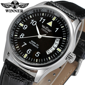 Montre classique en cuir noir pour hommes, boîtier de montre-bracelet automatique avec bracelet blanc et verre personnalisé - Product Image 3