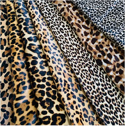 Material de couro grande macio pele animal leopardo/cheetah estampado couro de vaca com pelos