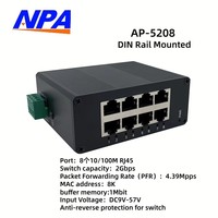 Switch Ethernet Industrial Rápido Sin Administración, 8 Puertos RJ45, Tipo Riel DIN, Entrada de CC Amplia, Protección Contra Inversión de Polaridad, Automatización Industrial