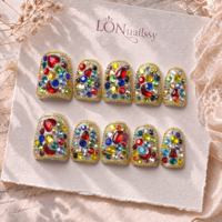 Ongles à presser en acrylique faits main, courbés, courts, style bec de canard, prêts pour le dropshipping, couverture complète PMMA, texture 3D, 10 pièces