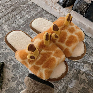 Chaussons d'intérieur antidérapants en PVC pour femmes, motif nuage et animaux mignons, à bout ouvert avec semelle épaisse, pour l'hiver, pour filles - Product Image 2