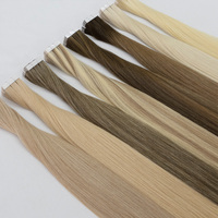Extensions de cheveux adhésives Luxsea 22 pouces/55 cm 50g Cheveux humains Remy lisses Blond doré avec mèches blond clair 20 couleurs