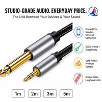 Câble audio 3,5 mm à 6,5 mm OEM tressé plaqué or TRS vers TS pour guitare, amplificateur, haut-parleur et table de mixage – Vente en gros