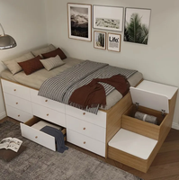 Lit Tatami Moderne et Réglable pour Enfants, Idéal pour Petites Chambres, avec Armoire de Rangement et Tiroirs, Cadre en Bois Écologique
