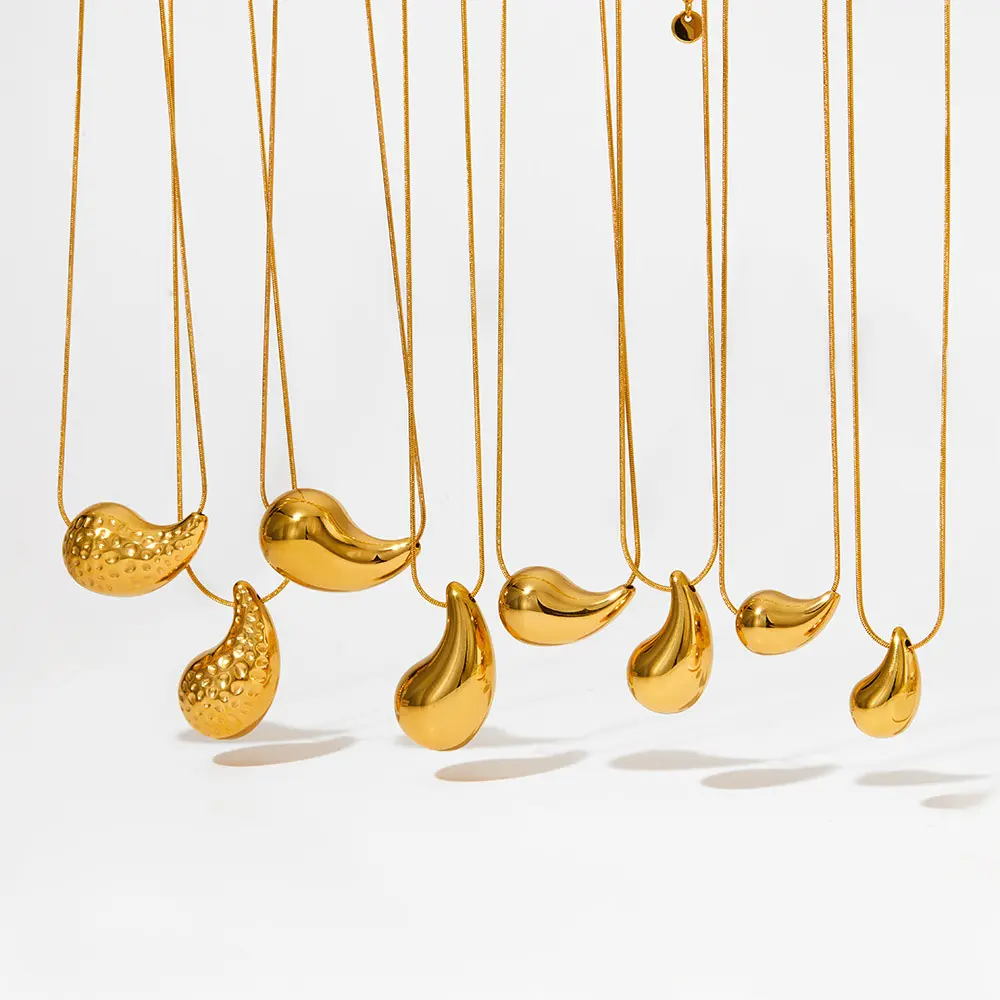 Colar de pingente de gota de água em aço inoxidável banhado a ouro 18K para mulheres, fabricante de joias de venda quente