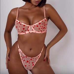 A2368 set pakaian dalam Bikini 2 potong hati transparan jaring kualitas tinggi Lingerie seksi tipis Lingerie hari Valentine wanita - Product Image 1