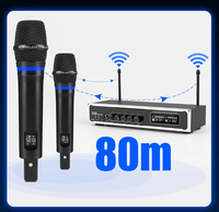 XTUGA UH300 Microphone sans fil USB 2 canaux de haute qualité avec batterie au lithium intégrée, portée de 80 mètres, lumières LED pour la scène