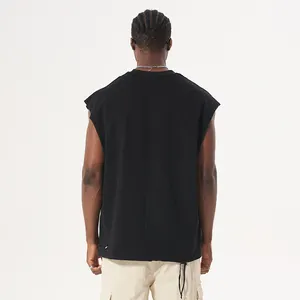 Custom Kwaliteit Mouwloos Onderhemd Vest Zwart Katoen Singlets Distressed Top Gym Kleding T-Shirt Vest Voor Mannen
