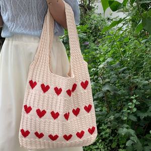 2025 personnalisé amour coeur motif tricoté sac à bandoulière tissé Crochet main sac fourre-<span class=keywords><strong>tout</strong></span> - Product Image 2