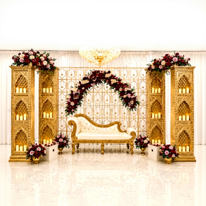 Scène de réception de mariage de luxe en fibre, décoration de scène de mariage indienne personnalisée avec piliers en fibre de verre et toile de fond royale - Product Image 1