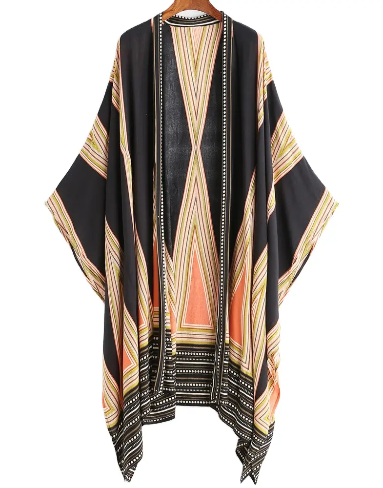 2022 wholesale chinese clothing OEM plus size summer casual women loose design Geo Print Kimono open jacket Kimono