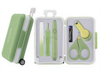 Kit de manucure ergonomique pour nouveau-né en plastique anti-éclaboussures, vert et rose, avec coupe-ongles lumineux anti-pincement et loupe pour le soin des oreilles