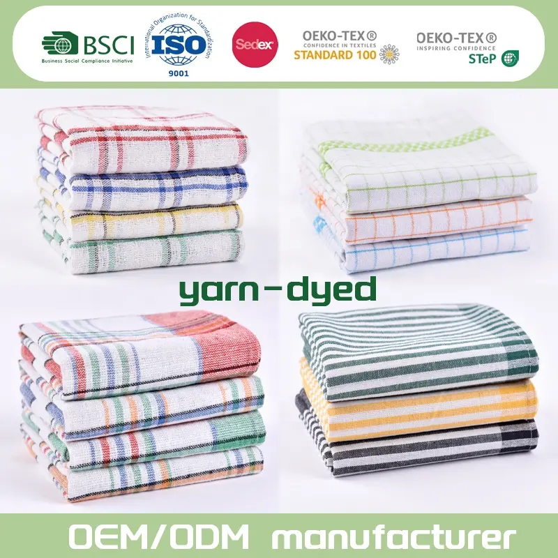 Kitchen towel yarn-dyed dishwashing tea towel set cotton and linen custom logo wholesale bsci oeco-tex