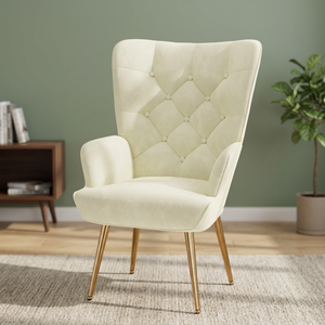 Mid Century Modern Velvet Convertible Accent <b>Chair</b> Durable Tufted Button <b>Wing</b> Back Metal Legs Living Room Home Office Apartment - Product Image 3