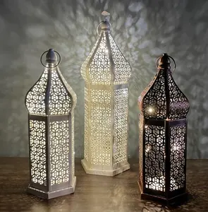 Lámpara LED hueca de Metal, farol de Ramadán, estilo Retro marroquí, EID Mubarak, islámico, 2023