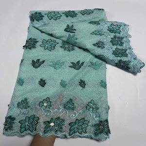 Tissu en dentelle brodée au laser de haute qualité, broderie florale violette, tissu pour robe avec strass, tissu haut de gamme pour vêtements féminins - Product Image 3