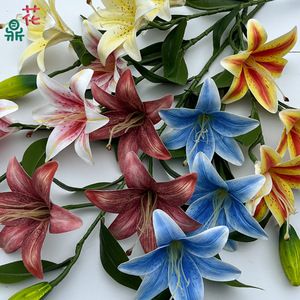 Fleurs de lys artificielles en soie, réalistes, pour la décoration de la maison, arrangement de mariage, à trois têtes avec bourgeon, style moderne - Product Image 2