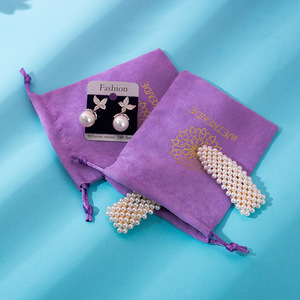 Velvet <b>Drawstring</b> Bag For Jewelry Storage Purple Rectangular <b>Pouch</b> With Printing Design Organizing Accessories Gift Packaging - Product Image 2