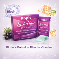 Bandes buccales Popit Lush Hair avec biotine, mélange bloqueur de DHT et vitamines pour soutenir la santé et la nutrition des cheveux