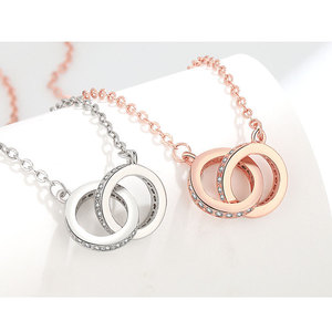 Collana con Pendente a Doppio Anello Diamantato Stile Sportivo, Catena in Lega a Bambù per Donna, Little Red Book - Product Image 6
