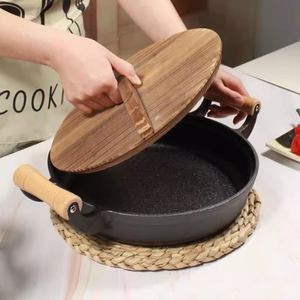 Olla de hierro fundido grueso, sartenes de <span class=keywords><strong>paella</strong></span>, juego de utensilios de cocina Wok, olla para servir sin recubrimiento, sartén, sartén - Product Image 5